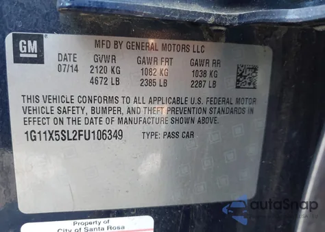 2015 Chevrolet Impala 1Fl from USA, damaged, VIN 1G11X5SL2FU106349